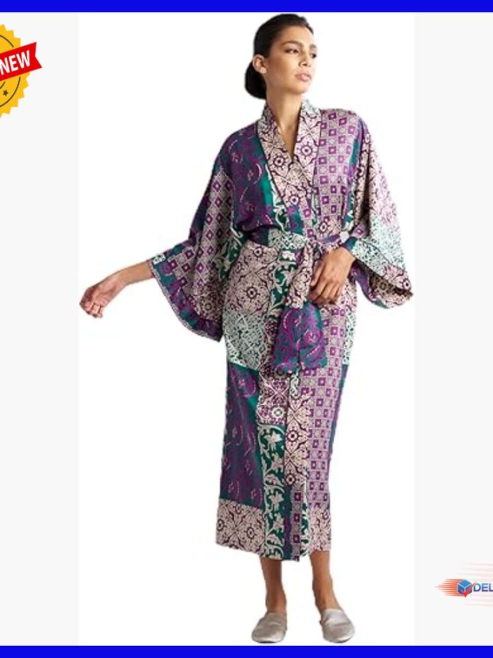 Satin Robe with Pockets, Self-Tie Belt, Wrinkle Resistant, 52" Length